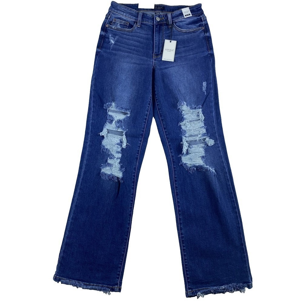 NWT Judy Blue Jeans Sz 31  Mid Rise Straight Distressed Stretchy Relaxed - Picture 10 of 13